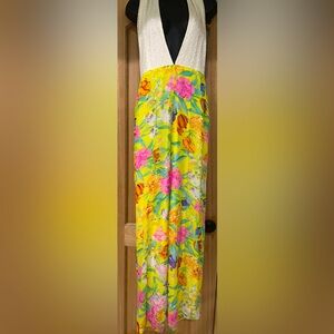 PASSARELLA  Open Back Halter Neck Floral Wide Leg Jumpsuit Size S